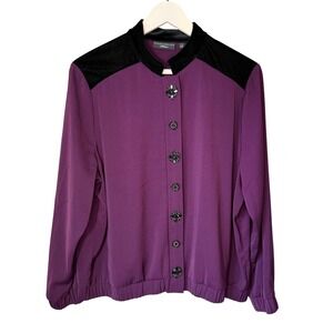 Susan Graver Purple Velvet Trim Top Size 14 Jeweled Buttons Dressy Evening